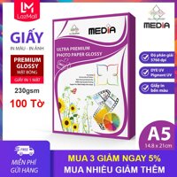 Giấy In Màu A5 Giấy In Ảnh A5 MEDIA Inkjet Giấy 1 Mặt Bề Mặt Bóng Định Lượng 230gsm 100 Tờ