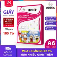 Giấy In Màu A6 Giấy In Ảnh A6 MEDIA Inkjet Giấy 1 Mặt Bề Mặt Bóng Khổ A6 Định Lượng 200gsm 100 Tờ LazadaMall