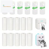 Giấy in nhiệt Mini 16 cuộn, bao gồm giấy dán nhiệt 6 cuộn & 10 cuộn giấy trơn nhiệt, 57X25mm Dễ dàng cài đặt