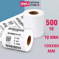 Giấy In Nhiệt Tự Dính Deli 3 Lớp Cuộn 325 Tờ 10x15 - Cho Đơn Hàng TMĐT, Mã Vạch, Hóa Đơn - Không Phai Mực - 12308 - Giấy in A7 - 100x80
