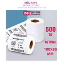 Giấy In Nhiệt Tự Dính Deli 3 Lớp Cuộn 500 Tờ - Đơn TMĐT,Mã Vạch,Hóa Đơn-Không Phai Mực-VPP Kiều Anh