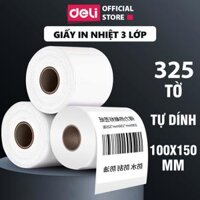 Giấy In Nhiệt Tự Dính Deli 3 Lớp Cuộn 325 Tờ 10x15 - Dùng Cho Đơn Hàng TMĐT, Mã Vạch, Hóa Đơn - Không Phai Mực - 12308
