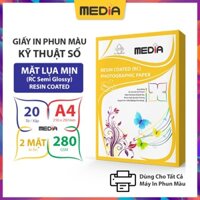 Giấy In Phun Màu Media Inkjet 2 Mặt Lụa Mịn (Resin Coated Semi Glossy), A4 280gsm 20 Tờ, Dùng Cho Tất Cả Máy In Phun Màu