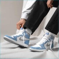 Giày jordan cổ cao màu xanh nỉ, giày sneaker JD1 hyper bản đẹp full box bill đủ size nam nữ N265