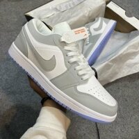 Giày Jordan xám trắng đế xanh, Giày Jordan 1 cổ thấp JD grey xám đế xanh bản đẹp full box bill