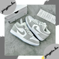 Giày Jordan Xám Trắng Đế Xanh, Giày Jordan 1 Cổ Thấp JD Grey Xám Đế Xanh Bản Đẹp Full Box Bill