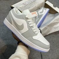 Giày Jordan xám trắng đế xanh, Giày Jordan 1 cổ thấp JD grey xám đế xanh bản đẹp full box bill