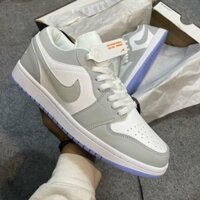 Giày Jordan xám trắng đế xanh, Giày Jordan 1 cổ thấp JD grey xám đế xanh bản đẹp full box bill