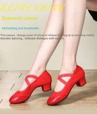 Giày khiêu vũ Giày biểu diễn 2024 Giày khiêu vũ vuông Giày nữ đế mềm Giày vải giữa gót Bốn mùa Giày khiêu vũ nữ Giày khiêu vũ màu đỏ dành cho người lớn Giày nữ khiêu vũ