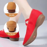 Giày Khiêu Vũ Gót Thấp Đế Cao Su Đế Mềm Dành Cho Phụ Nữ Trung Niên Và Người Cao Tuổi Màu Đỏ Kiểu Mới Giày Khiêu Vũ Mùa Hè Cho Phụ Nữ 2025