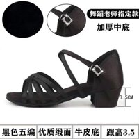 Giày Khiêu Vũ Latin Gót Thấp 3cm Bằng Lụa Màu Đen Cho Nữ