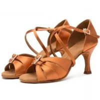 Giày khiêu vũ latin nữ 2 quai phối phụ kiện cao cấp gót 5 phân -7 phân