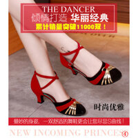 Giày Khiêu Vũ Latin Nữ Trưởng Thành Giữa Cao Gót Phong Cách Mới Giày Khiêu Vũ Bốn Mùa Đế Mềm Tình Bạn Nhảy Múa Mùa Hè Giày Vuông