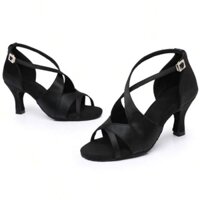 Giày khiêu vũ nữ Latin Giày khiêu vũ nữ màu đen quai xếp cao cấp ,dễ thương gót 5 CM -7 CM