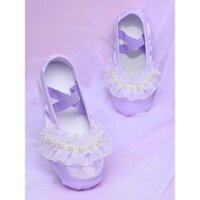 Giày Khiêu Vũ Trẻ Em Ren Ngọc Trai Ballet Giày Khiêu Vũ Tập Luyện Sân Khấu Biểu Diễn Phong Cách Công Chúa Bé Gái Hàn Quốc Mèo Móng Vuốt Giày