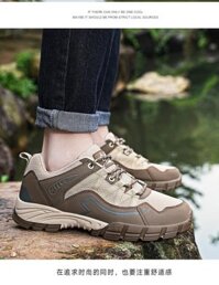 Giày leo núi cổ thấp Qi Feng PB03, Giày Trekking nam nữ màu nâu