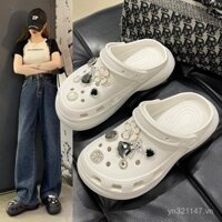 Giày lỗ cao gót mẫu Mới Dép Lê Bánh xốp chống trượt Bao đầu đi biển hoa Rhinestone thời thượng đế dày đi ra ngoài mùa hè cho nữ