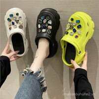 Giày lỗ đế dày bánh xốp, Dép lê nữ cao gót Rhinestone chống trơn trượt đi ra ngoài đi biển