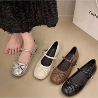 Giày lolita đế bệt màu lì gắn nơ chất lượng cao