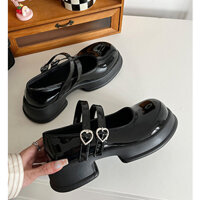 Giày lolita giày búp bê đế đúc đế cao da bóng đế đúc cá tính khoá tim xinh xắn Ulzzang hàng Quảng Châu có sẵn mã 236