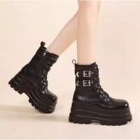 giày lolita nữ cao gót đế vuông giày goth cổ cao nữ boot bigsize đế cao bốt cổ cao nữ