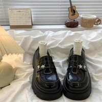 Giày Lolita Nữ Đế Cao Chống Trượt - Da Bóng Trang Trí Sao & Trăng 2 Màu Đen - Trắng