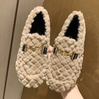 Giày lông cho nữ mùa thu đông 2025 kiểu mới giày cotton nhung phẳng đa năng kiểu Hàn Quốc giày lười cho nữ