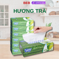 Giấy Lụa Hộp Pulppy Hương Trà Khăn Giấy Rút 100 Tờ 2 Lớp