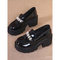 Giày lười 2024 mẫu mới cho nữ độn cao đế dày Giày một lớp đế mềm xuân thu hào phóng Giày da nhỏ giày nữ bánh bông lan nữ