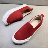 Giày lười Ankola màu đỏ cho phụ nữ, thời trang đa năng mới, giày moccasin miệng nông, giày đơn thoải mái nhẹ nhàng