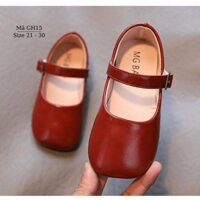 Giày lười bé gái - Giày búp bê 1 - 5 tuổi da mềm màu đỏ đô duyên dáng phong cách Vintage dễ thương GH15