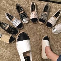 Giày lười bệt nữ da lộn, vải, đế cói