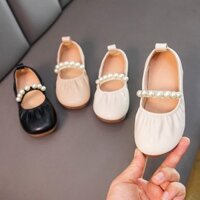 Giày lười cho bé gái,đính ngọc trai,đế mêmf êm cho bé 2024Qc