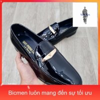 Giày Lười Da Bóng Nam Khóa Lưỡi Trăng Vàng- Bicmen