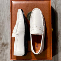 Giày lười da mềm in caro nam, đế dương khâu đế chắc chắn