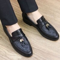 Giày lười da nam dập vân cá sấu | SALE SIÊU RẺ | Giày được in vân nổi đính chuông kim loại.
