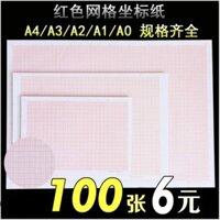 Giấy lưới dày màu đỏ, giấy tọa độ, lưới vuông A2/A3/A4, giấy lưới cho học sinh, giấy vẽ, giấy phác thảo, giấy truy tìm