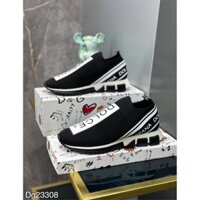 Giày lười DG dolce - Đen Trắng Chơn - Giày in chữ DG cực chất - Giày lười thời trang nam cao cấp