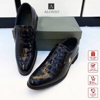 Giày lười nam ALONSO mẫu loafer công sở da bóng màu đen sang trọng đế cao su da bò thật bảo hành 12 tháng mã ALS31