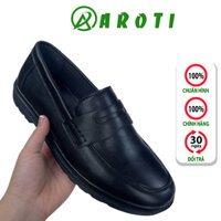 Giày Lười Nam AROTI Form Loafer Chất Da Đẹp Cao Cấp,Đế Khâu giúp tăng 3 cm Dáng Mọi Lịch Lãm G608-Đen trơn