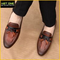 Giày lười nam [Bảo Hành 2 năm] mẫu giày chuông nâu dập vân da thật, đế cao 3 cm, giày sản xuất tại xưởng