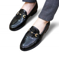 Giầy lười nam công sở da bóng cao cấp, giày da trung niên in họa tiết ô vuông đế mềm chống trơn trượt có khâu RUNO G35