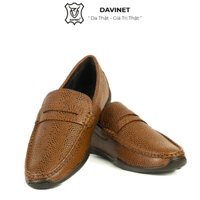 Giày Lười Nam Da Bò Dập Vân Đà Điểu Chính Hãng DAVINET GPM23-03, Giày Da Nam Thời Trang Công Sở, Đế Cao Su Bền Đẹp