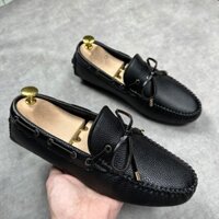 Giày lười nam da bò sần phối dây nơ Vanus Shoes- đế đinh cao su êm mềm chống trơn trượt