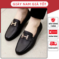 Giày Lười Nam Da Bò Thật Họa Tiết Chữ H Đế Cao Su Cao Cấp Đi Lại Êm Ái Mã B018