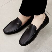 Giày Lười Nam Da Bò Thật Họa Tiết Chữ V Sang Trọng Lịch Lãm Quý Phái Đế Cao Su Êm Ái Mã B017