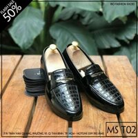 Giày Lười Nam Da Bóng Dập Giả Rắn