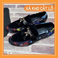 Giày lười Nam Da Lộn [ In họa tiết ] đính chuông Siêu Chất