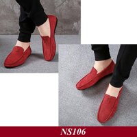 Giày Lười Nam Hàn Quốc Da Lộn Màu Đỏ