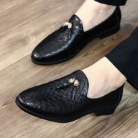 Giày lười nam màu đen da PU hàng Kỹ đai chuông vàng dập vân đan giầy dior nam da mờ size 38-43